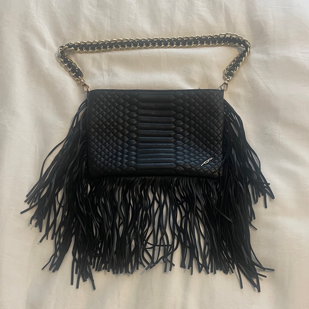 Brian Atwood Elegant Black Fringe Women Bag